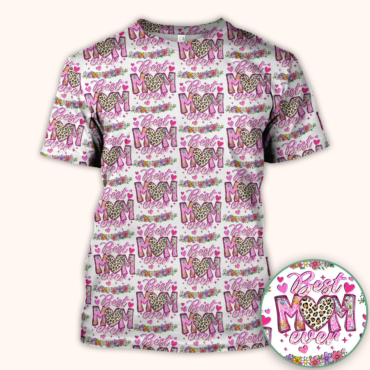 Best Mom Ever Leopard Heart Nurse Scrub Top