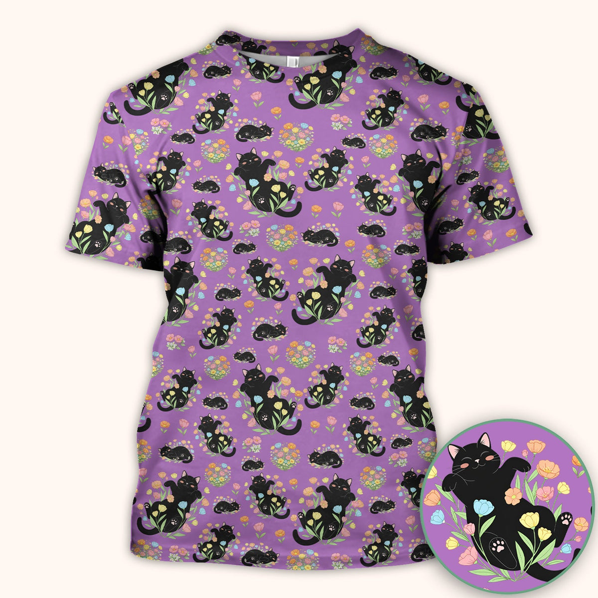 Cats Cute Poses Floral Nurse Scrub Top