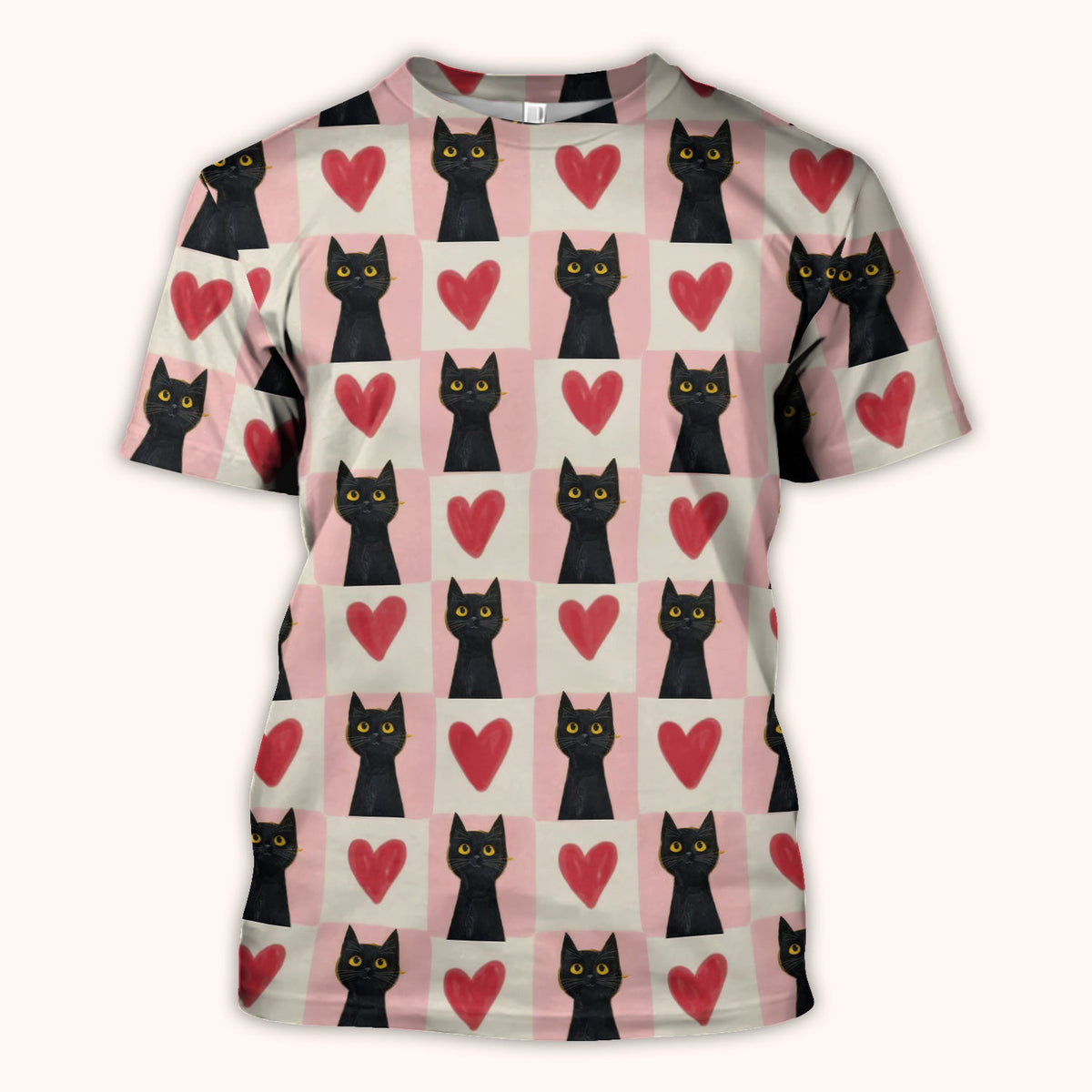 Cute Black Cat Heart Nurse Scrub Top