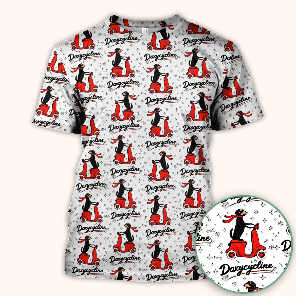 Funny Dachshund Riding Scooter Doxycycline Print Scrub Top ,Comfortable Scrubs for Nurses