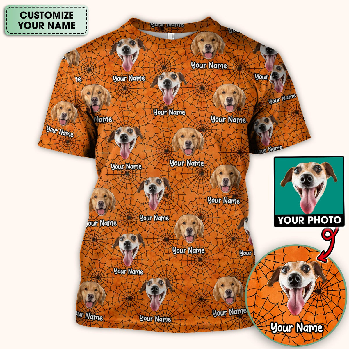 Personalized Halloween Dog Photo Spiderweb Scrub Top