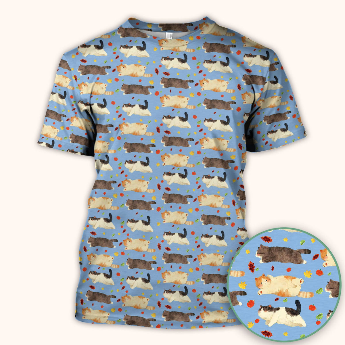 Chubby Cat Autumn Leaves Nurse Scrub Top