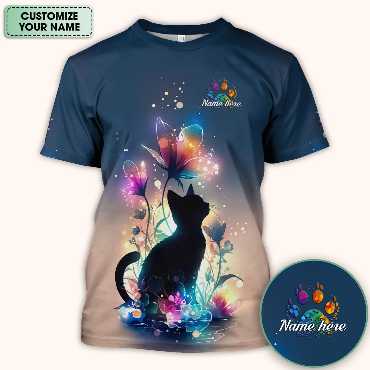 Personalized Cat Floral Glow Nurse Scrub Top