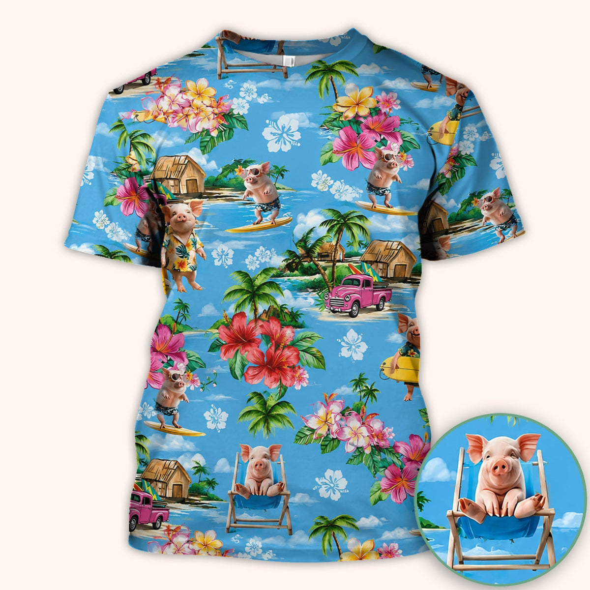 Tropical Surfing Pig Beach Nurse Scrub Top