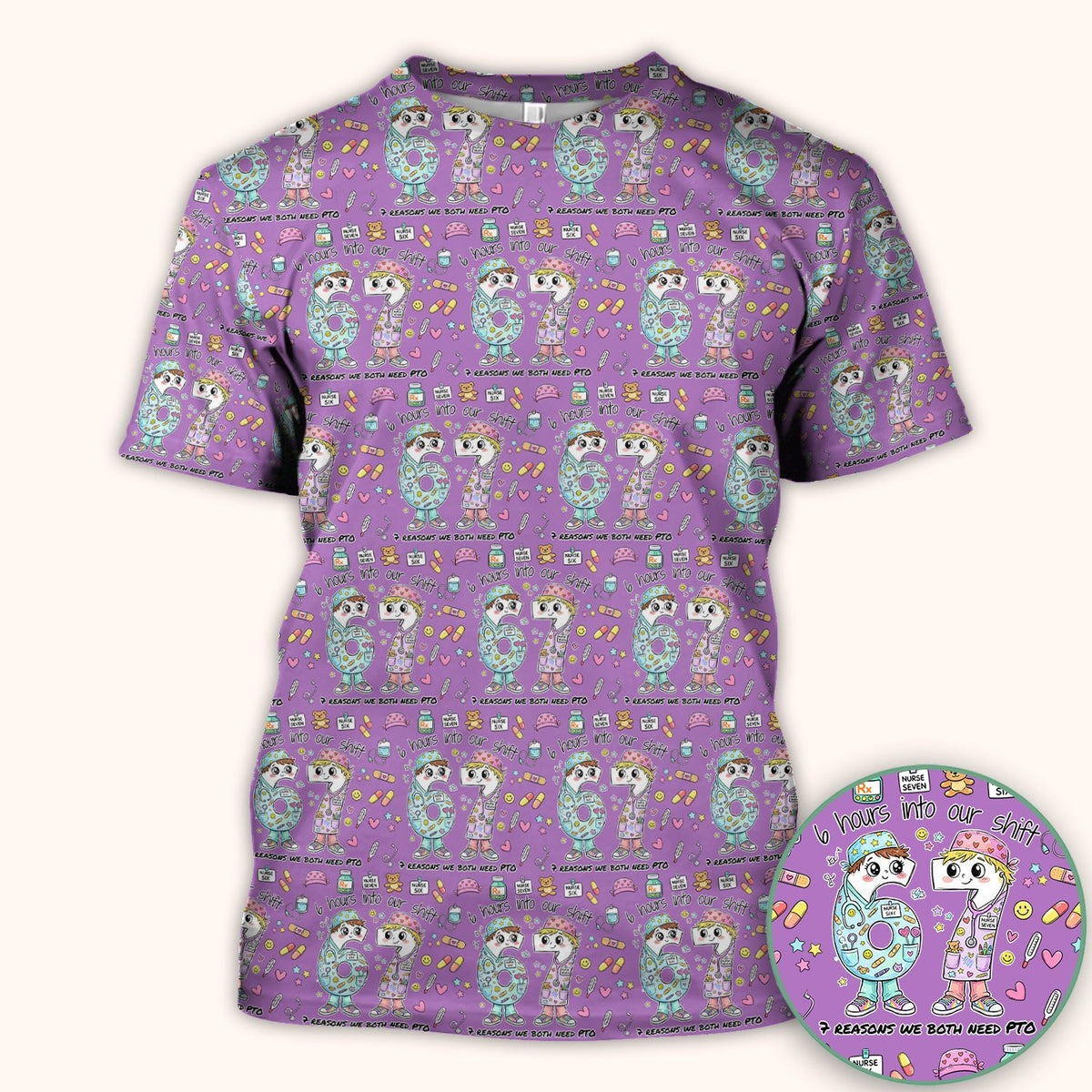 Six Hours Into Shift Blue Nurse Scrub Top