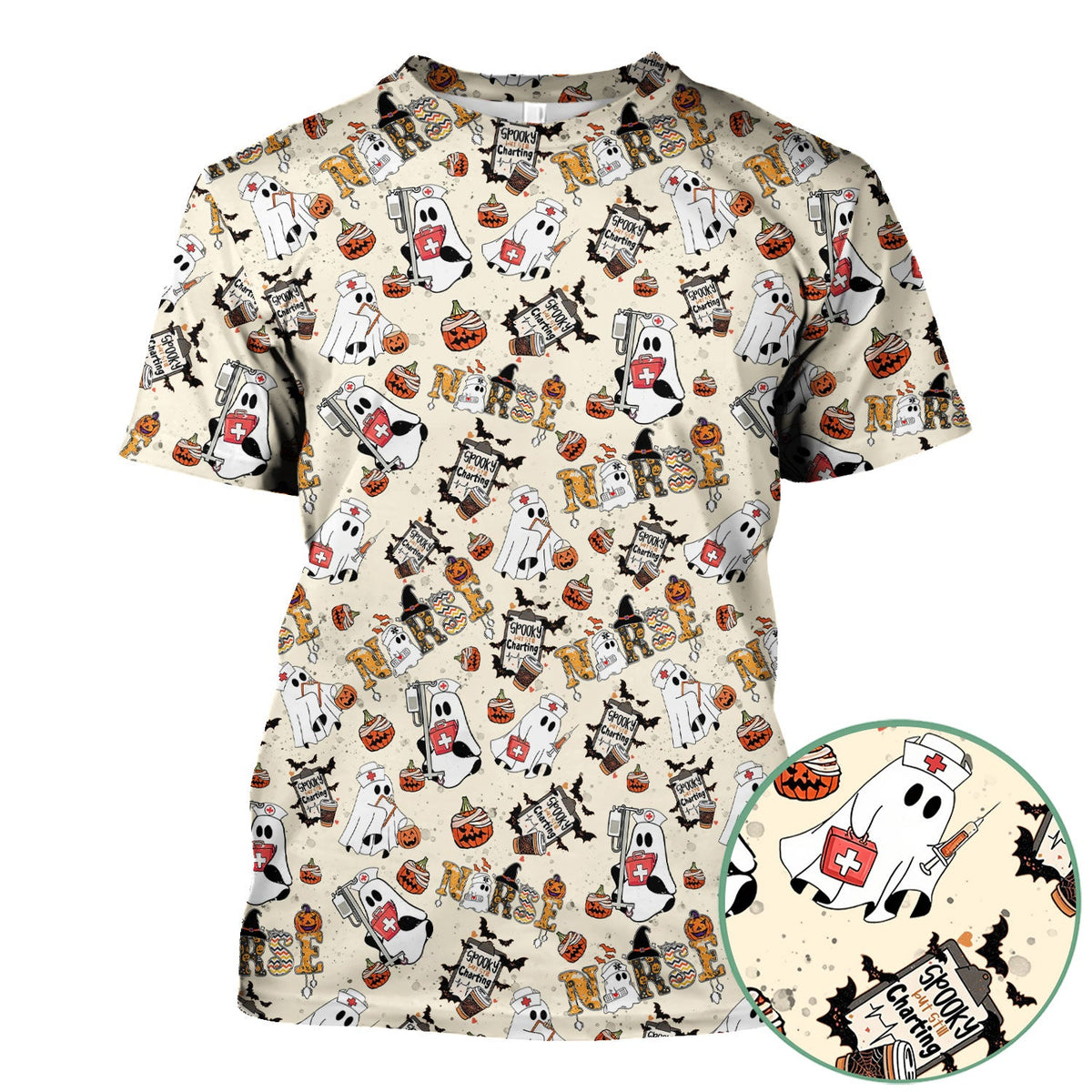 Spooky But Still Charting Nurse Scrub Top - Halloween Gift