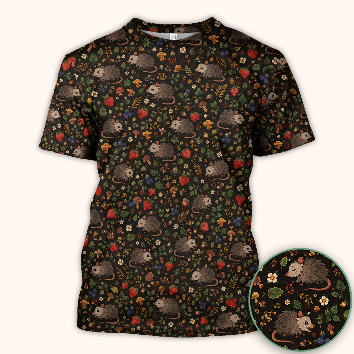 Woodland Opossum Berry Mushroom Nurse Scrub Top