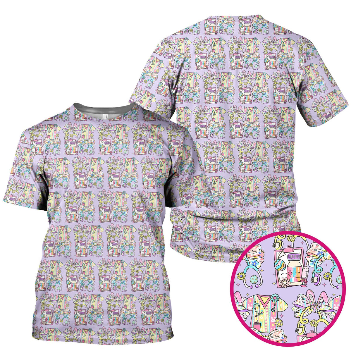 Colorful Nurse Scrub Supplies Pattern Scrub Top, Breathable Fabrics Nursing Uniform