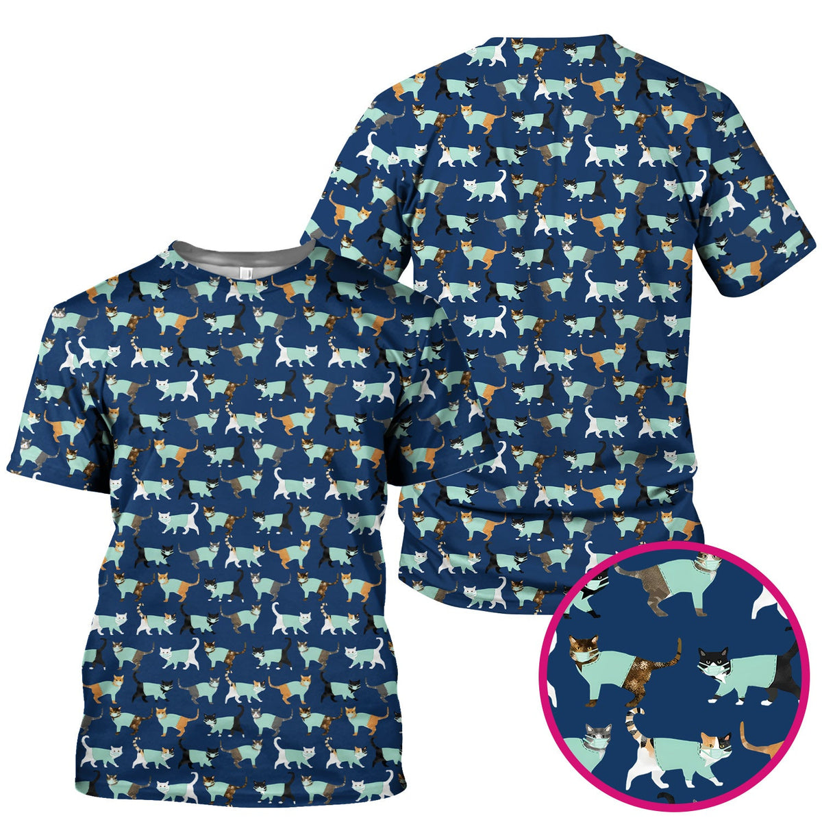 Playful Cat Nurse All Over Print Scrub Top, Comfortable Scrubs for Nurses