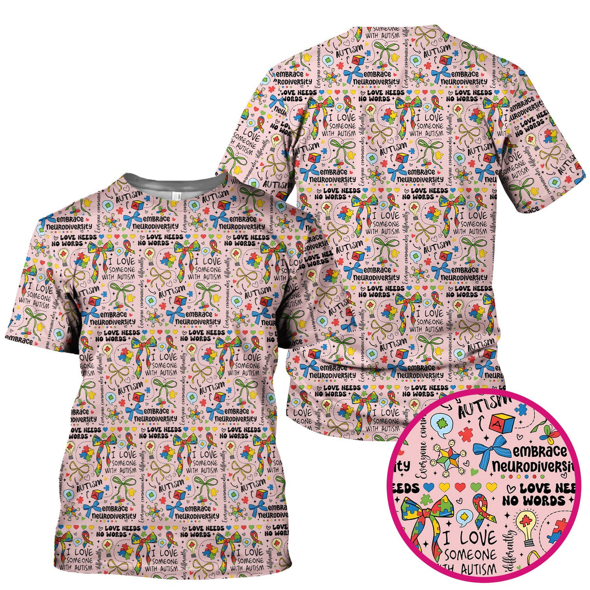 Autism Awareness Puzzle Ribbon Pastel Nurse Scrub Top