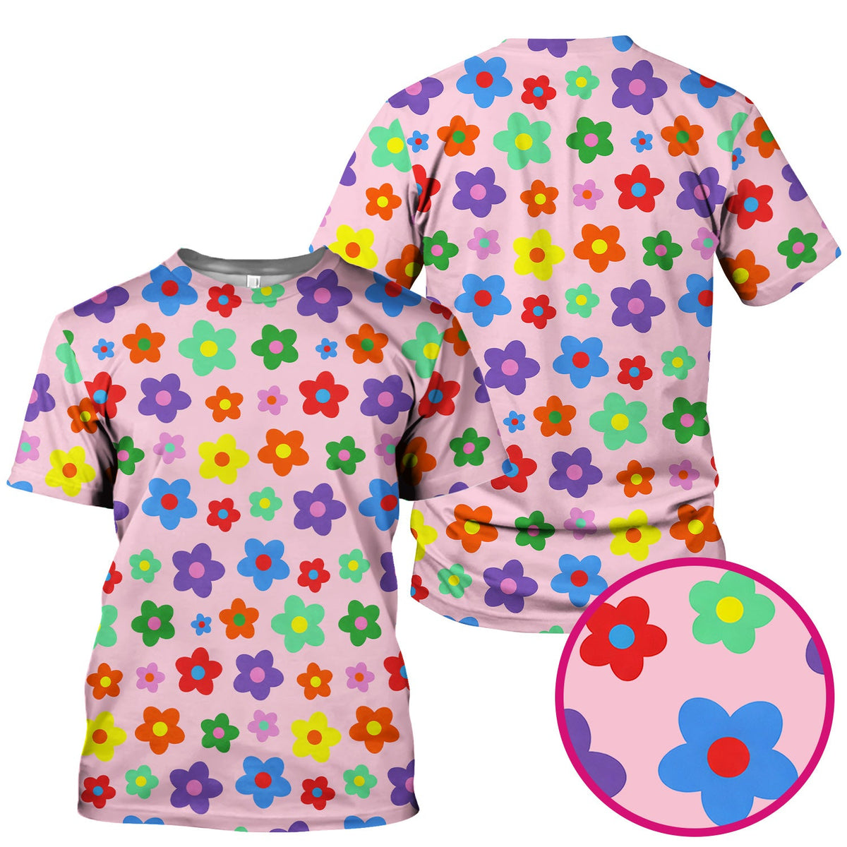 Colorful Retro Flower Nurse Scrub Top