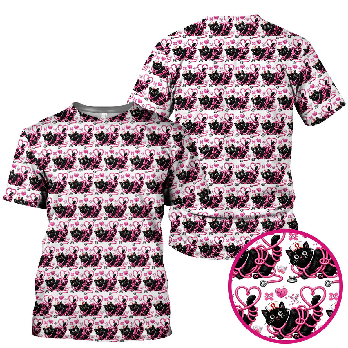 Valentine Cat Nurse Heart Scrub Top