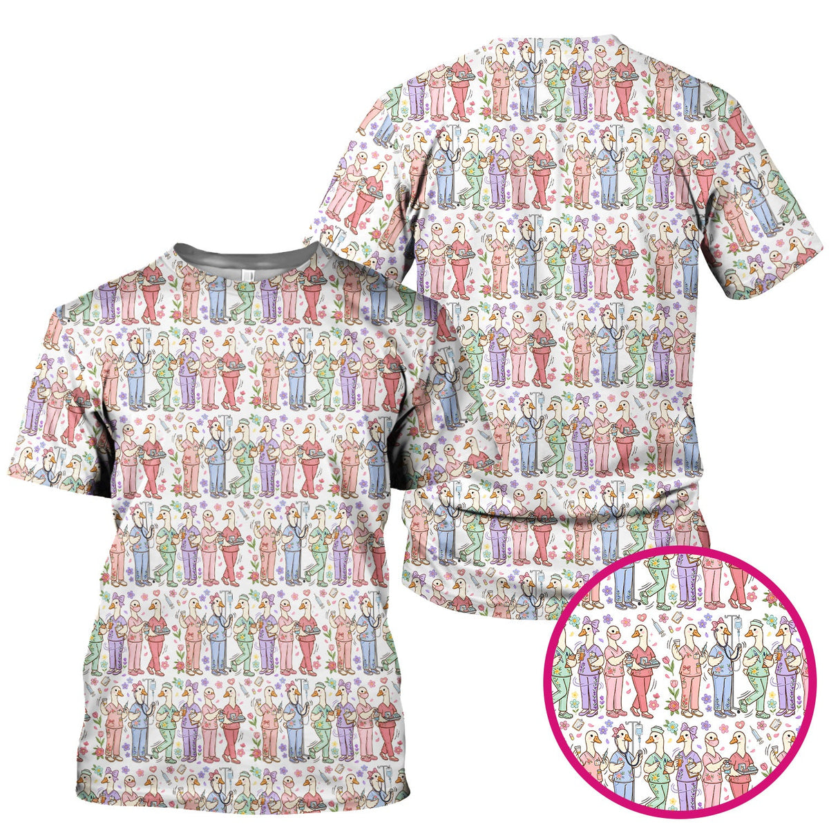 Goose Characters Floral Nurse Scrub Top