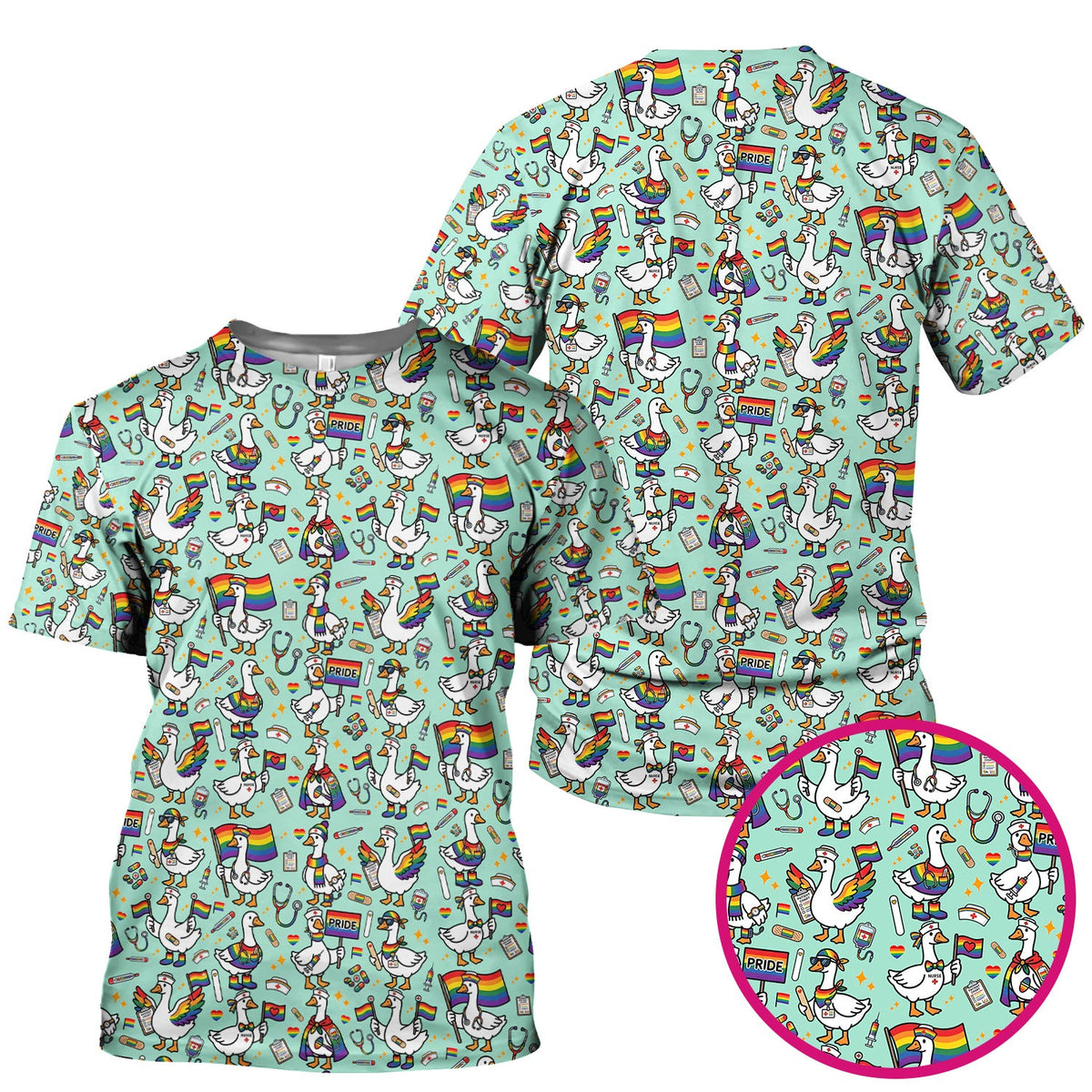 LGBT Pride Nurse Duck Scrub Top