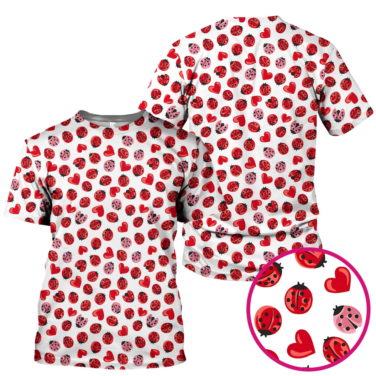 Ladybug Red Heart Nurse Scrub Top