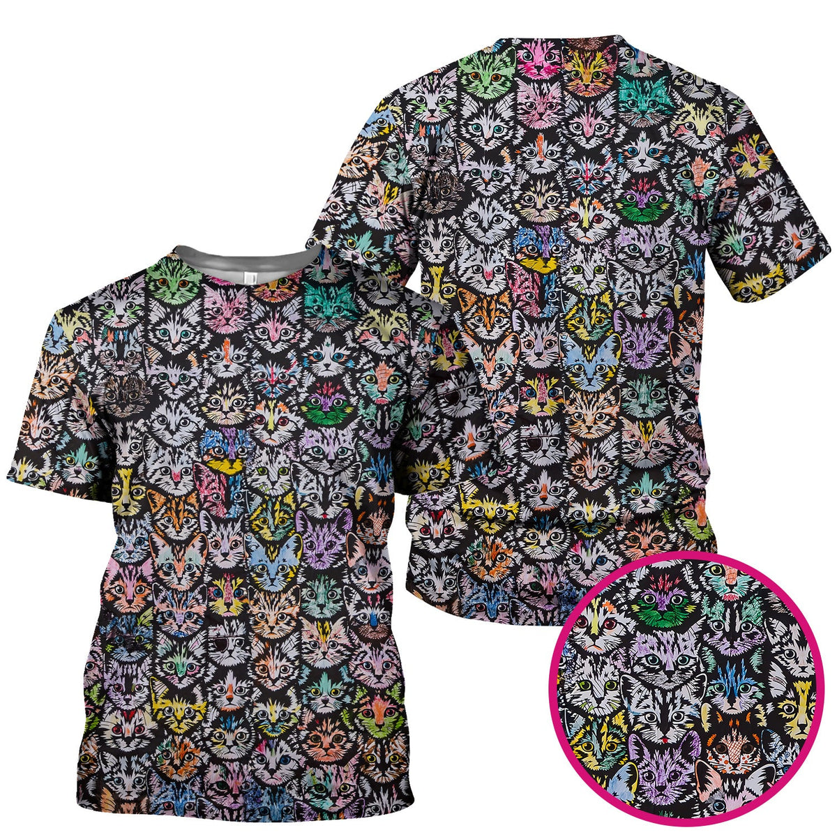 Colorful Cat Faces Nurse Scrub Top