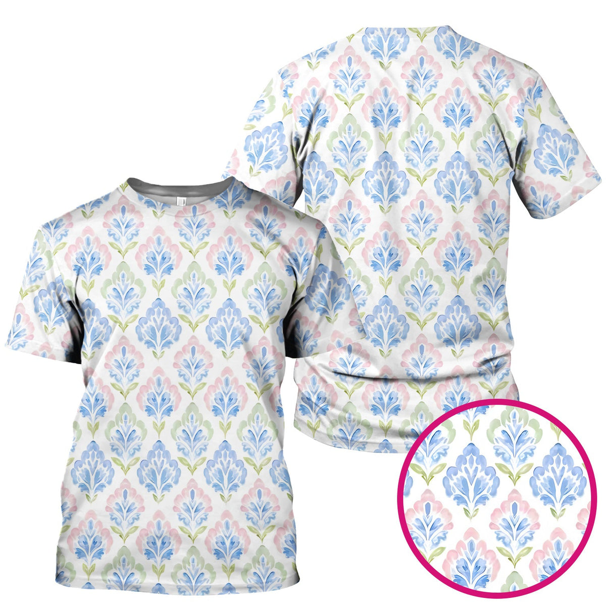 Blue Floral Damask Nurse Scrub Top