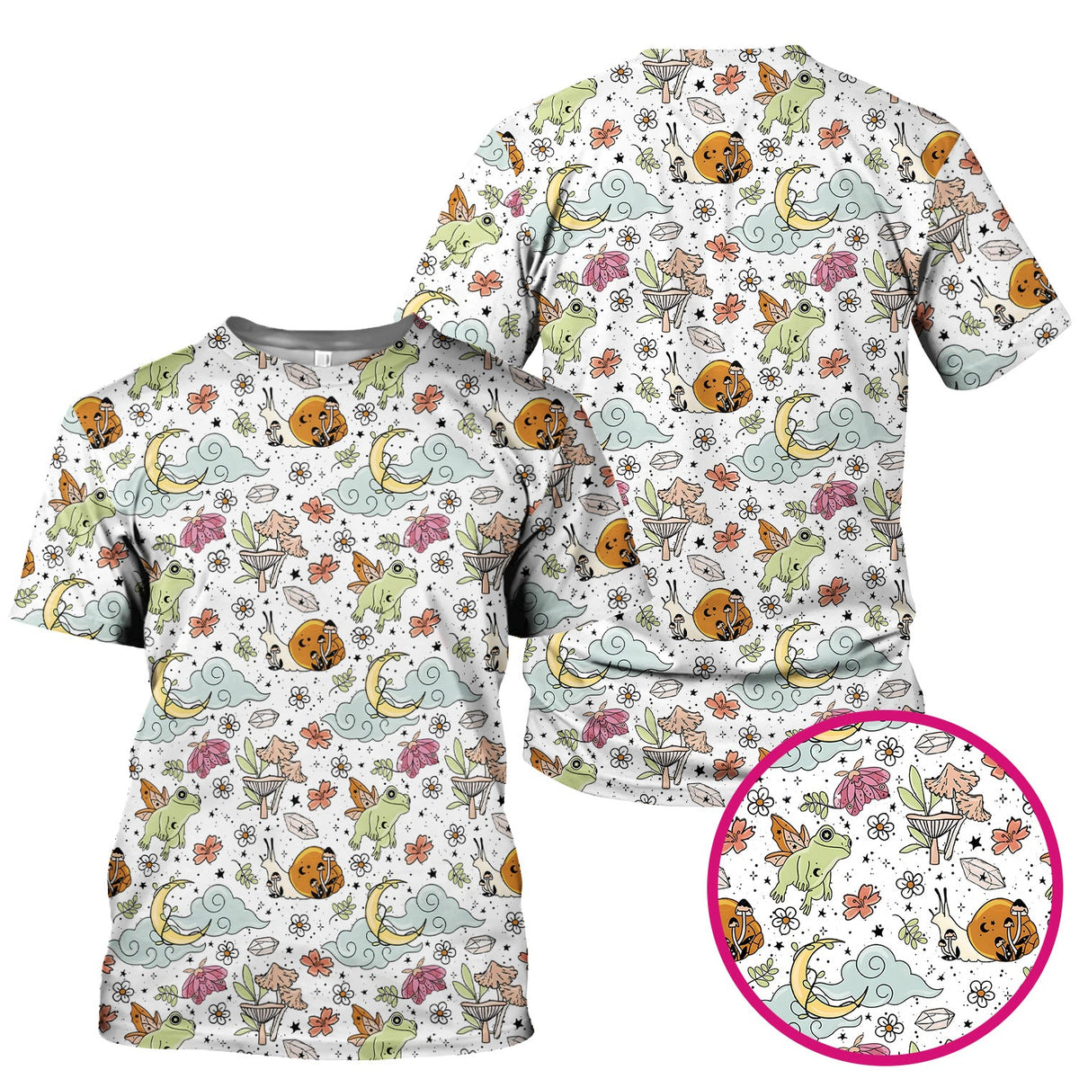 Whimsical Frog Moon Mushroom Nurse Scrub Top