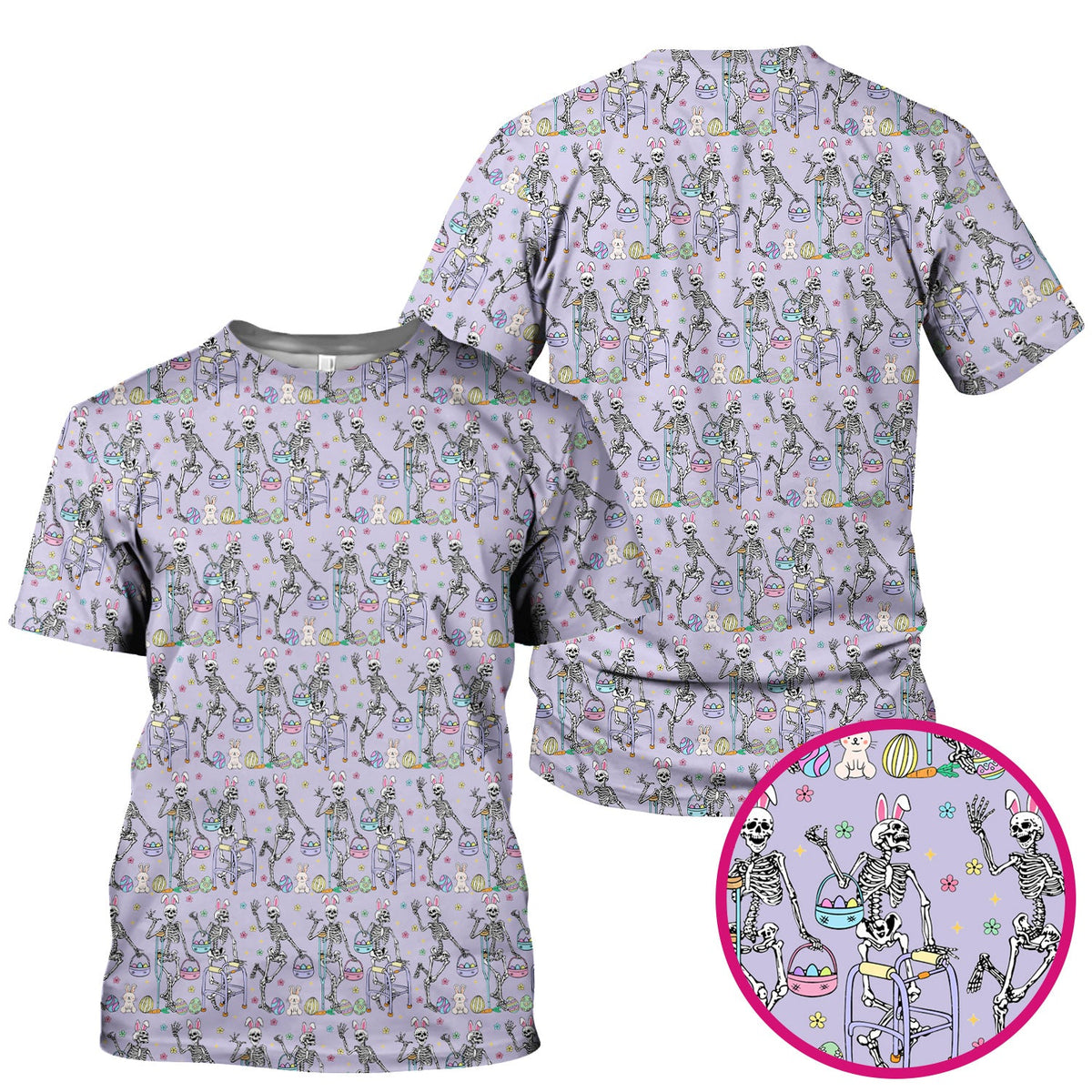 Fun Skeleton Bunny Nurse Scrub Top - Easter Gift