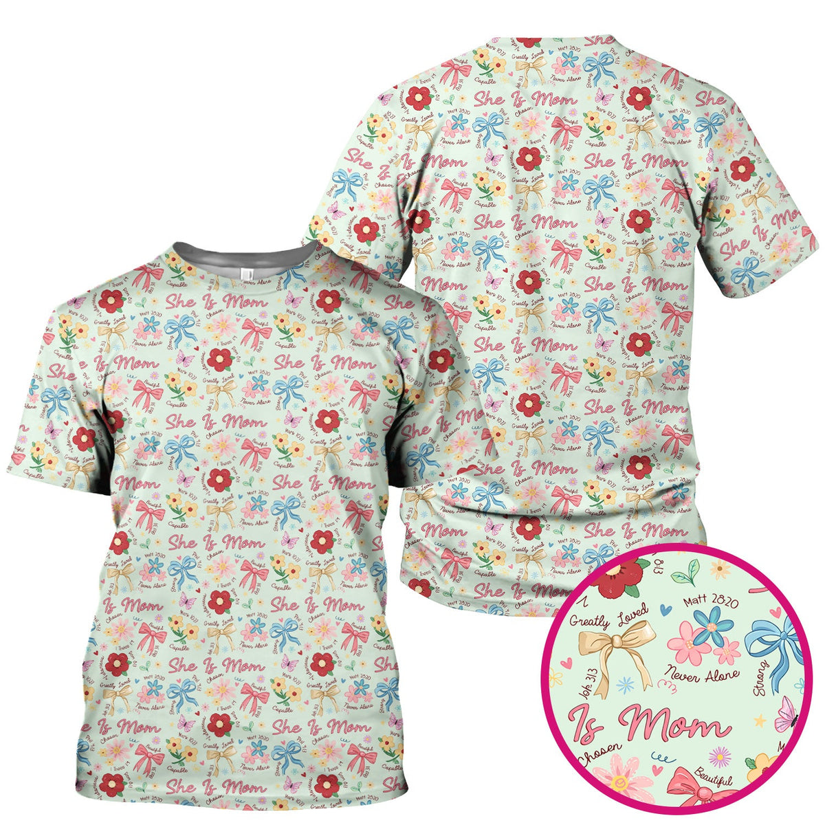 She Is Mom Floral Bow Nurse Scrub Top