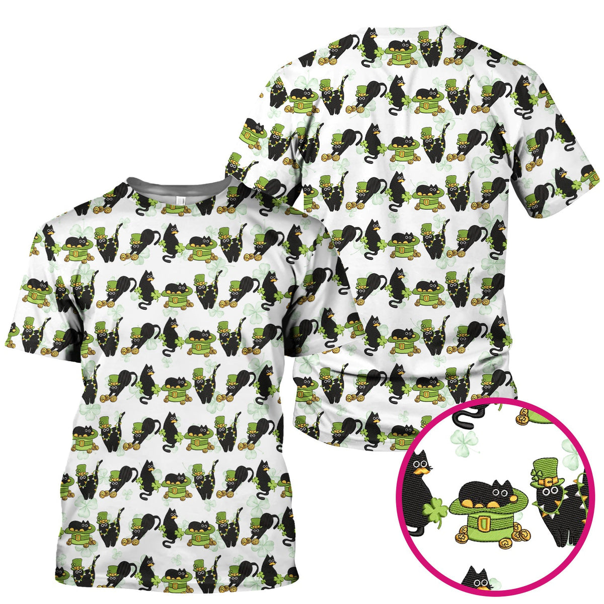 St Patrick Black Cat Clover Nurse Scrub Top