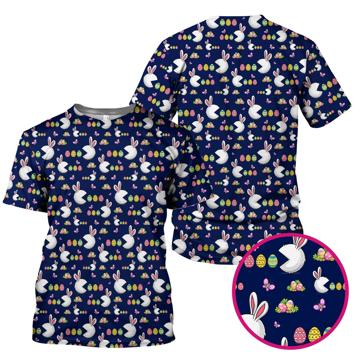 Easter Bunny and Colorful Eggs Print Scrub Top, Breathable Fabrics Nursing Uniform