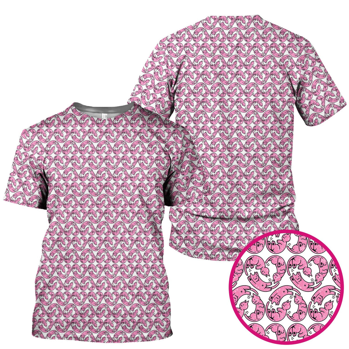 Pink Cat Cartoon Nurse Scrub Top