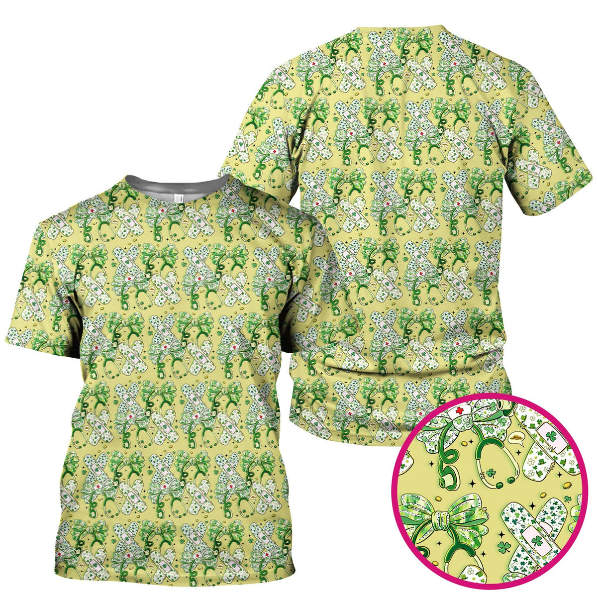 St Patrick Shamrock Stethoscope Nurse Scrub Top