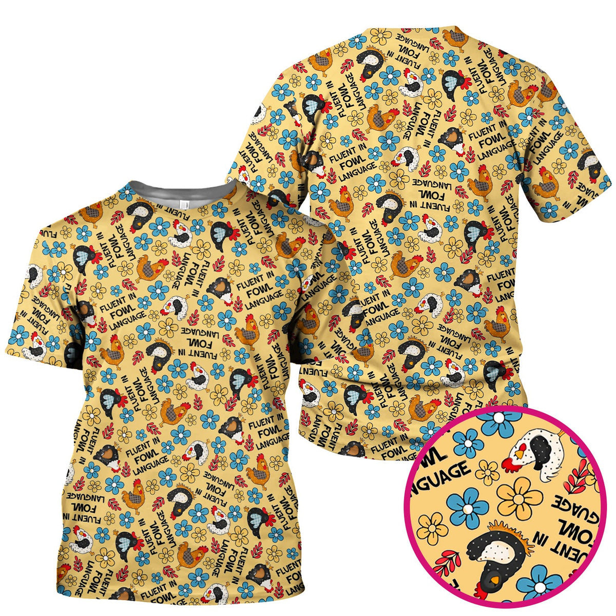 Funny Chicken Fluent in Fowl Language Pattern Scrub Top, Comfortable Scrubs for Nurses