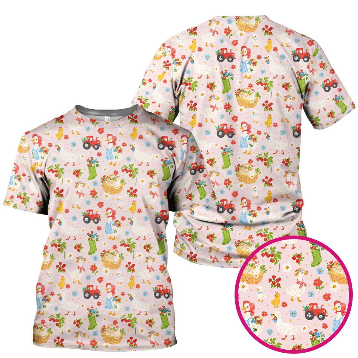 Farm Duck Chicken Tractor Flower Basket Nurse Scrub Top