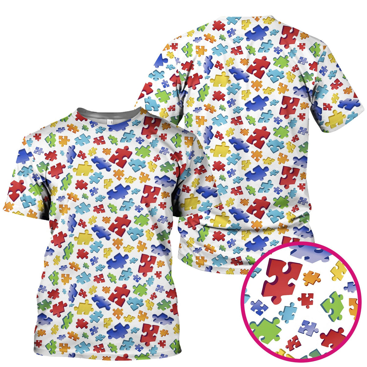 Colorful Scattered Puzzle Piece Nurse Scrub Top