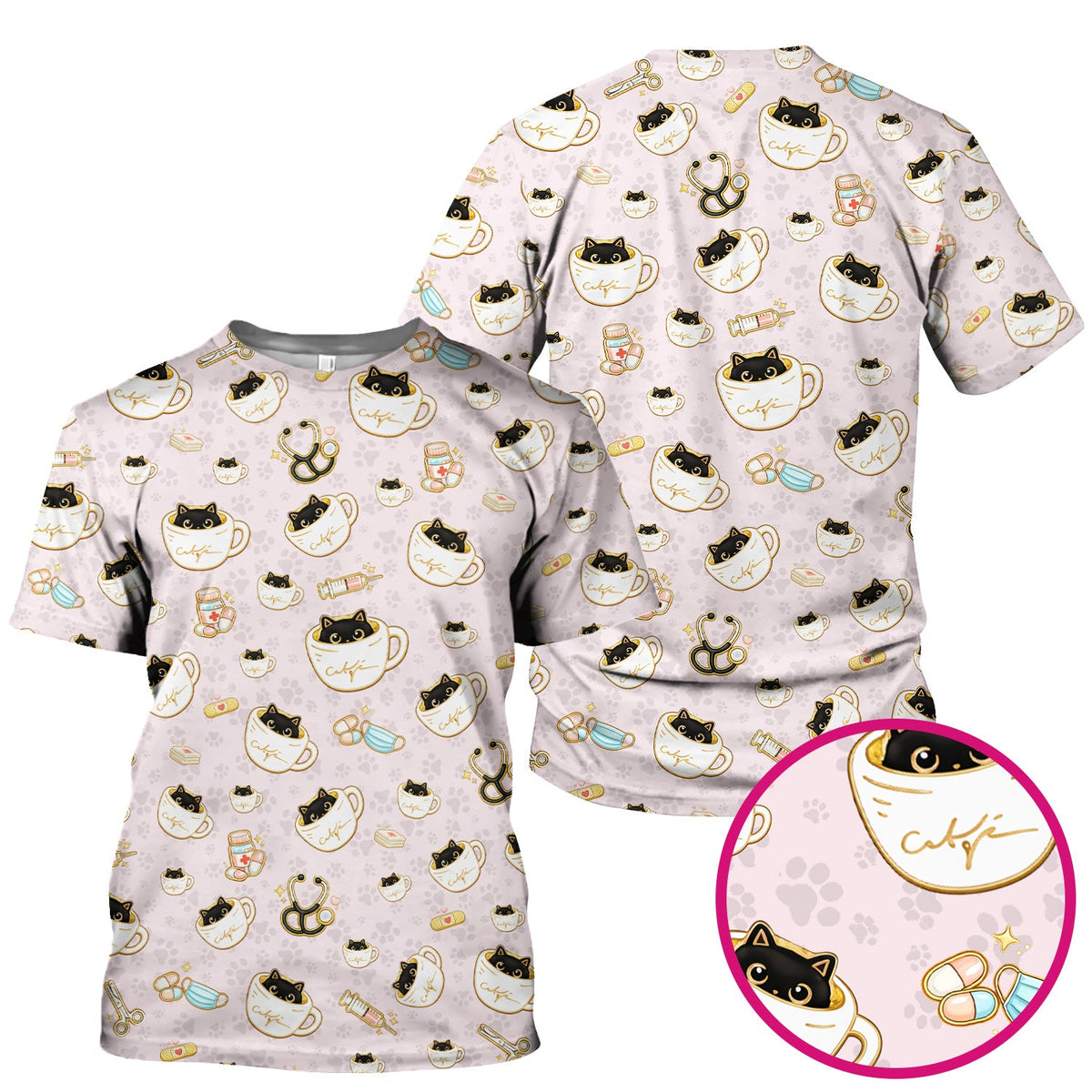 Coffee Cat Nurse Scrub Top