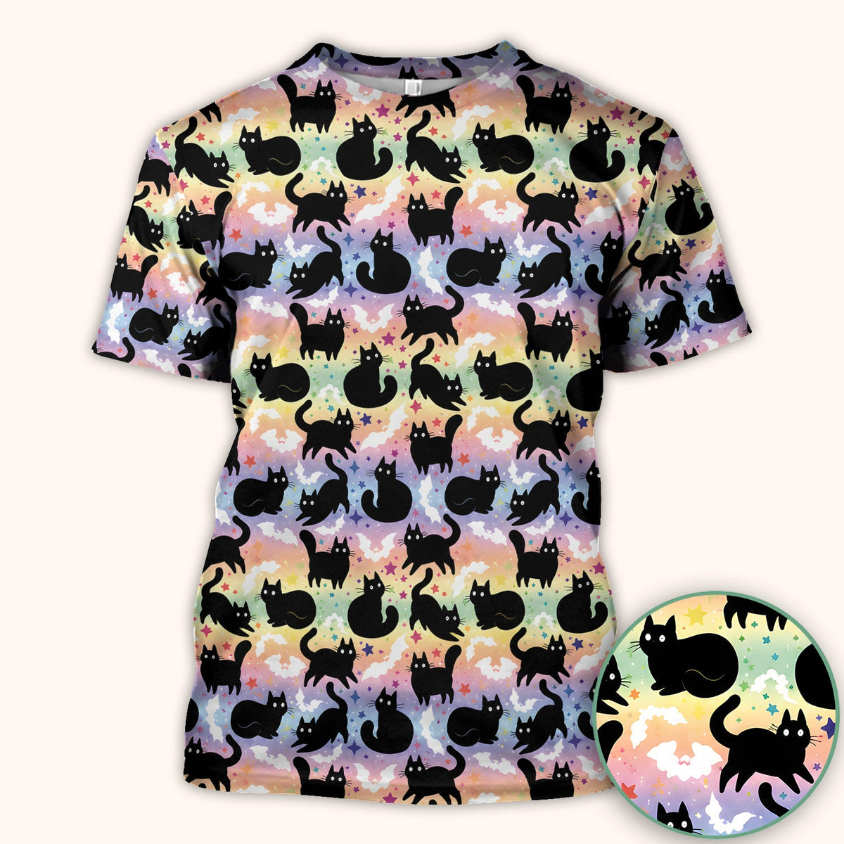 Pastel Star Black Cat Nurse Scrub Top
