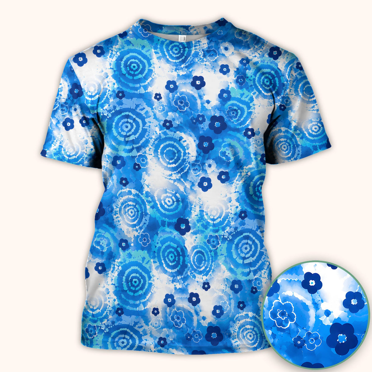 Blue Floral Spiral Nurse Scrub Top