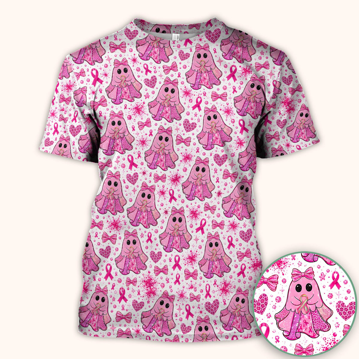 Breast Cancer Ribbon Ghost Princess Scrub Top, Comfortable Scrubs for Nurses