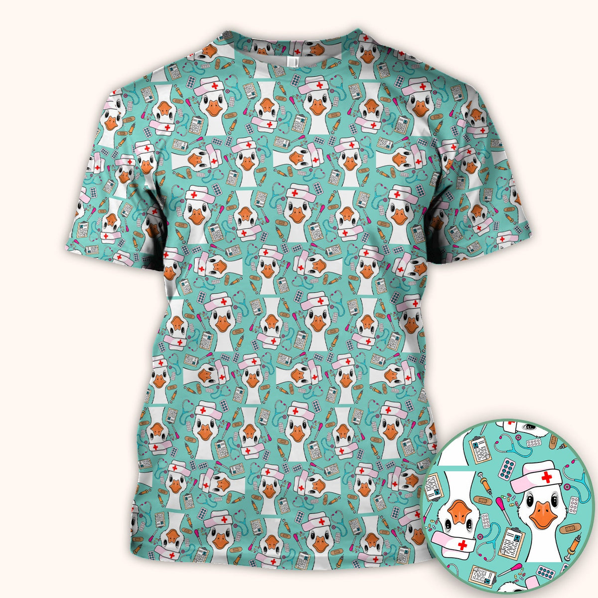 Duck Wearing Hat With Medical Tools Nurse Scrub Top
