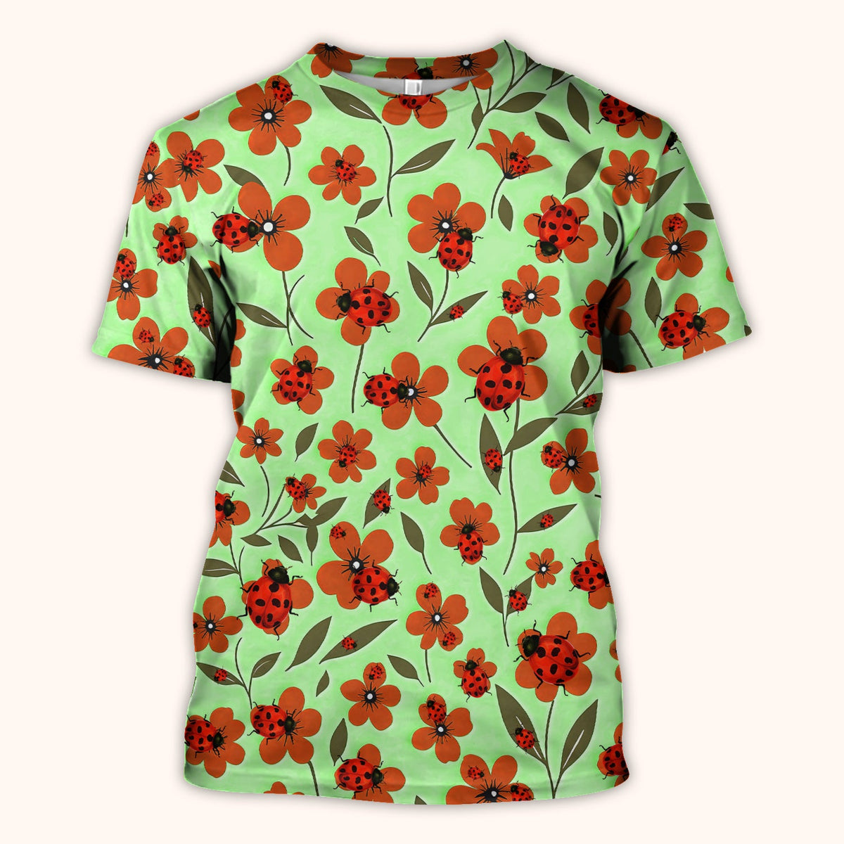 Ladybug Orange Floral Garden Nurse Scrub Top