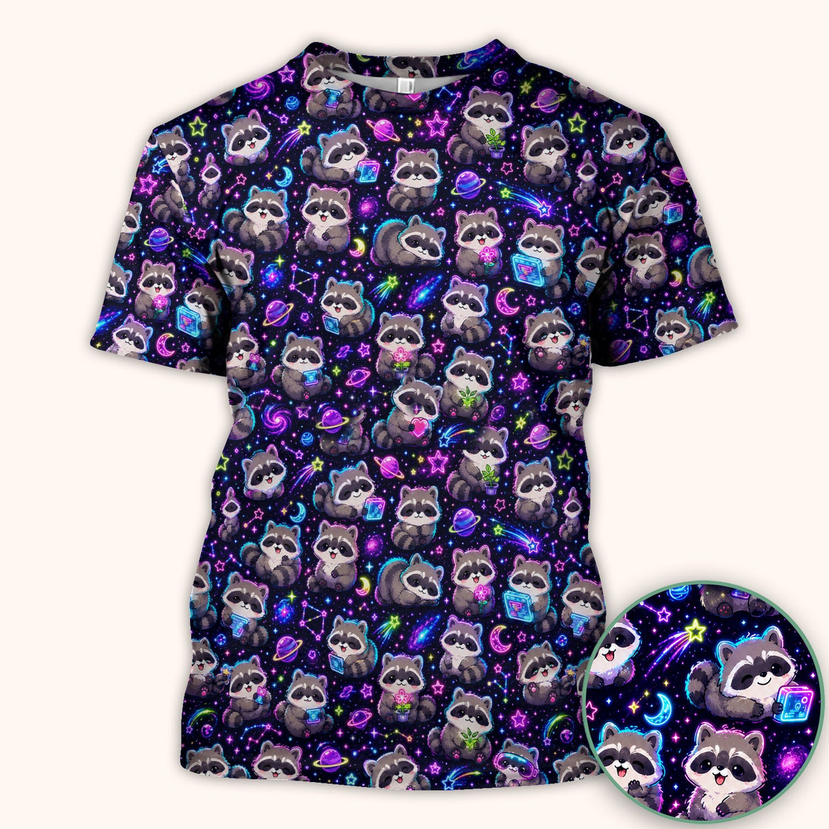 Neon Galaxy Raccoon Space Nurse Scrub Top