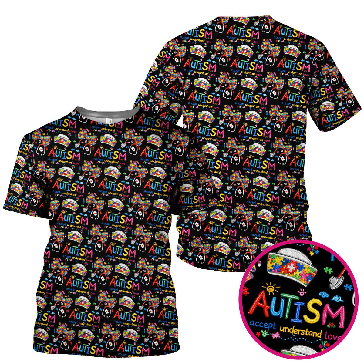 Autism Awareness Accept Understand Love Nurse Scrub Top
