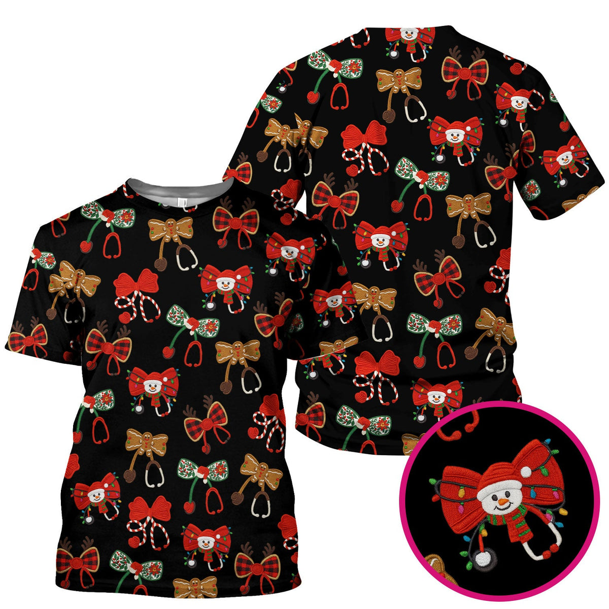 Christmas Stethoscope Bow Nurse Scrub Top