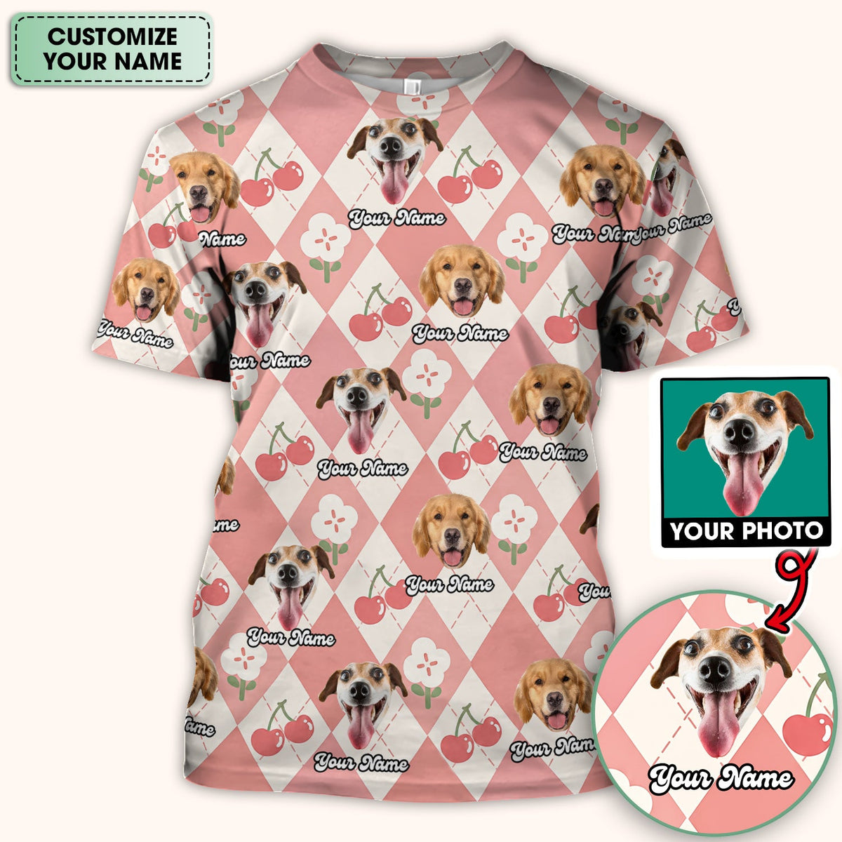 Dog Face Cherry Argyle Nurse Scrub Top