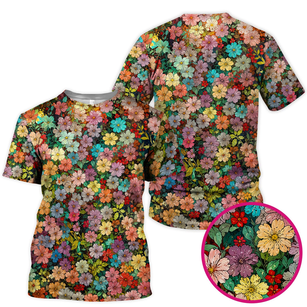 Colorful Wildflower Garden Bloom Pattern Nurse Scrub Top