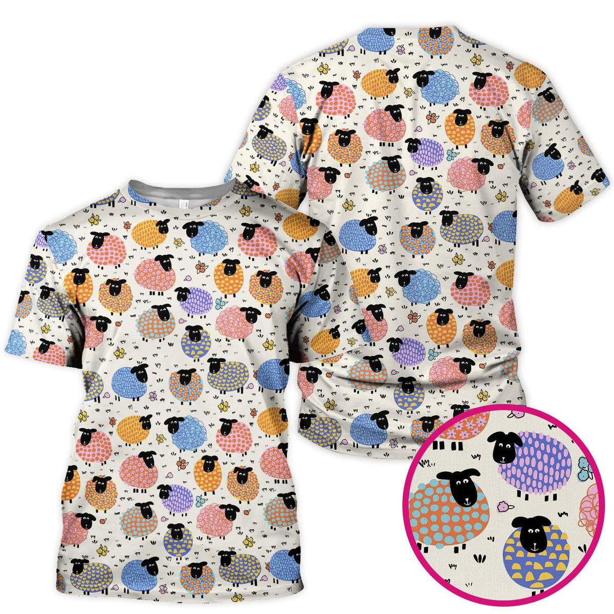Adorable Colorful Sheep Nurse Scrub Top