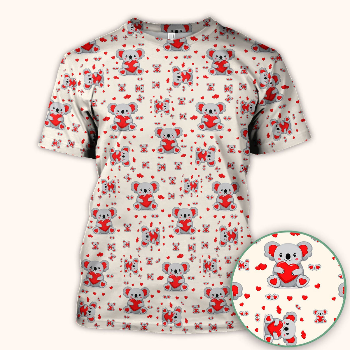 Valentine Cute Koala Heart Pattern Nurse Shirt, Comfortable Scrubs for Nurses
