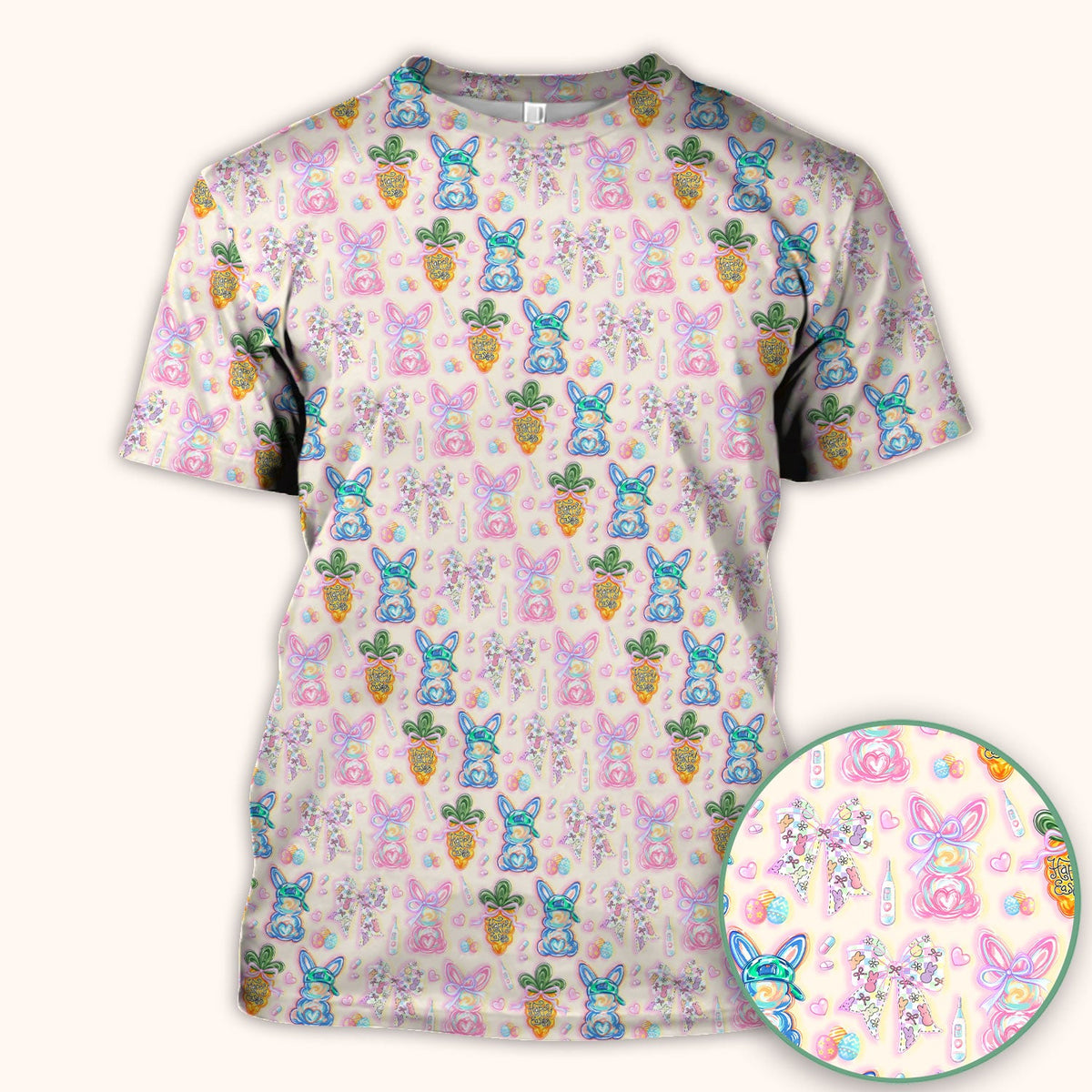 Bunny Carrot Bow Nurse Scrub Top - Easter Gift