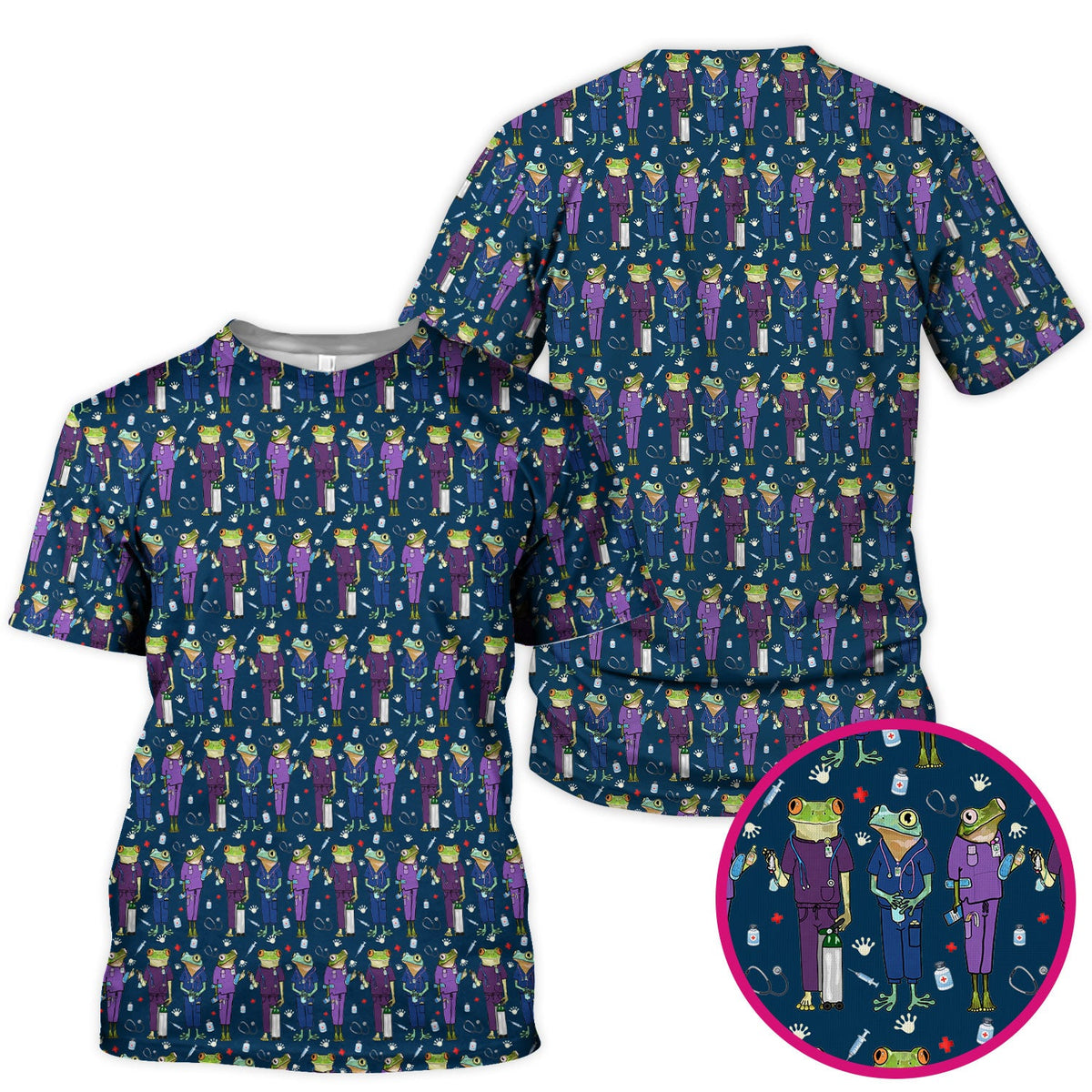 Frog Print Nurse Scrub Top