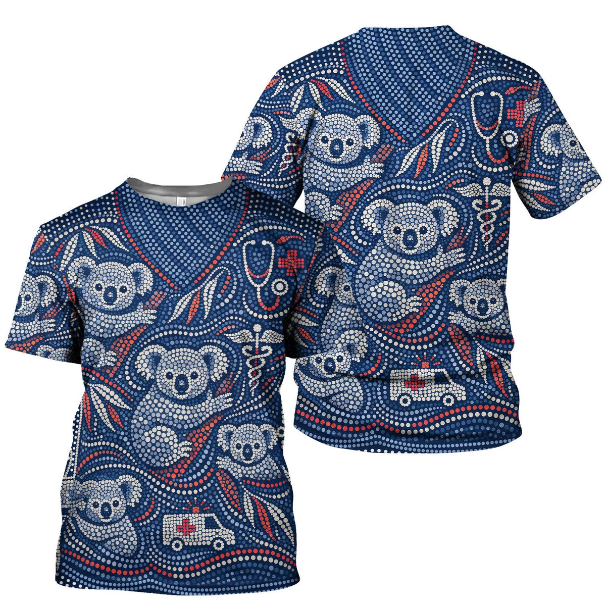 Koala Dot Art Nurse Scrub Top