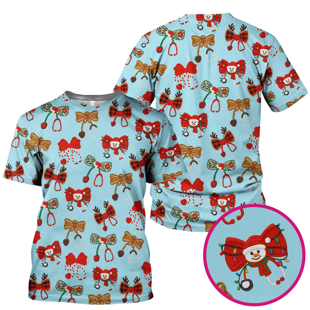 Christmas Stethoscope Bow Nurse Scrub Top