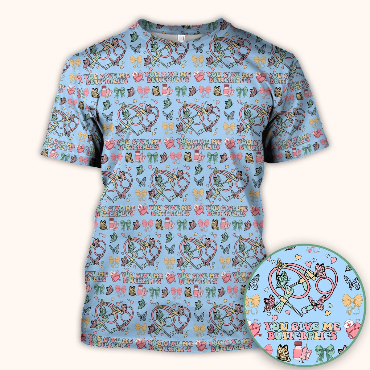 Butterfly Heart Nurse Scrub Top - Valentines Day Gift