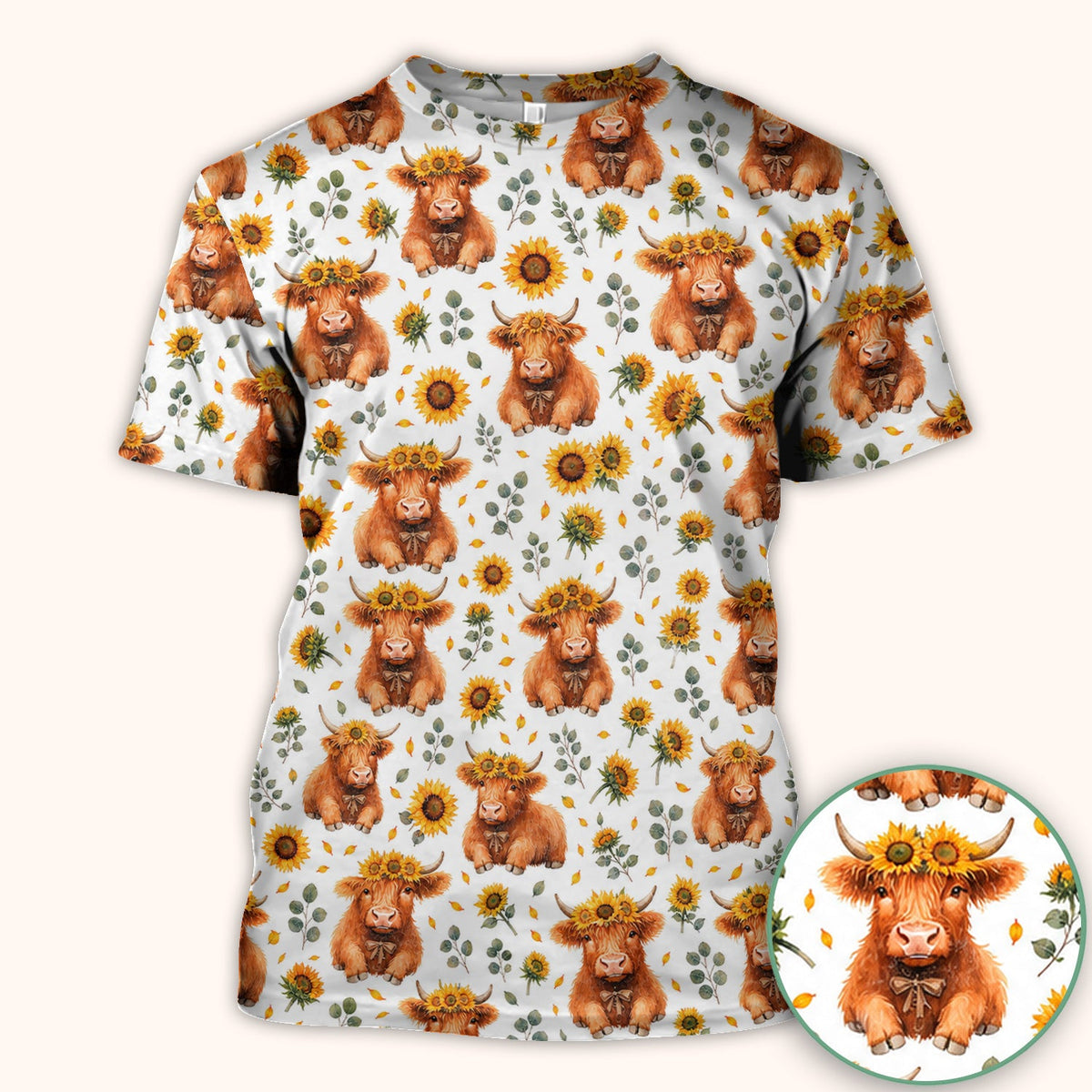 Rustic Highland Cow Floral Nurse Scrub Top